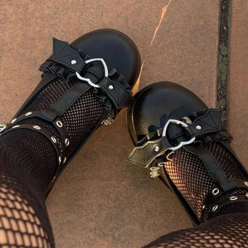 Slingback Pumps Women - 新しいスイートハートバックルウェッジメアリージェーンズ女性ピンク T ストラップ分厚いプラットフォームロリータ靴女性パンクゴシックコスプレ靴 43