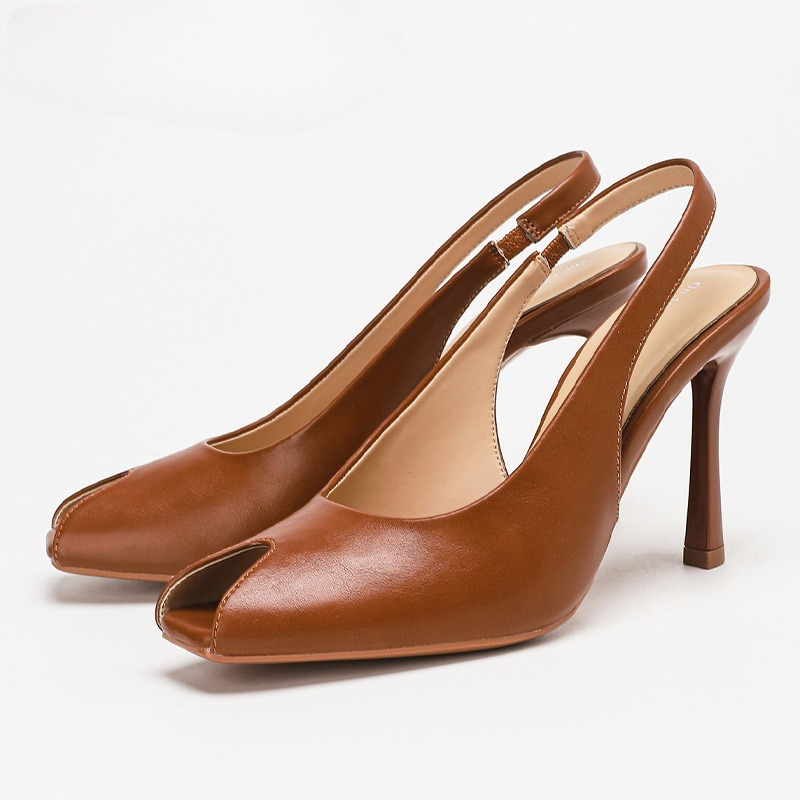 Peep Toe Heels - セクシーなスリングバックハイヒール女性 Pu レザーフィッシュマウススティレットヒールパーティーシューズ女性ファッションデザイナーサンダル女性パンプス