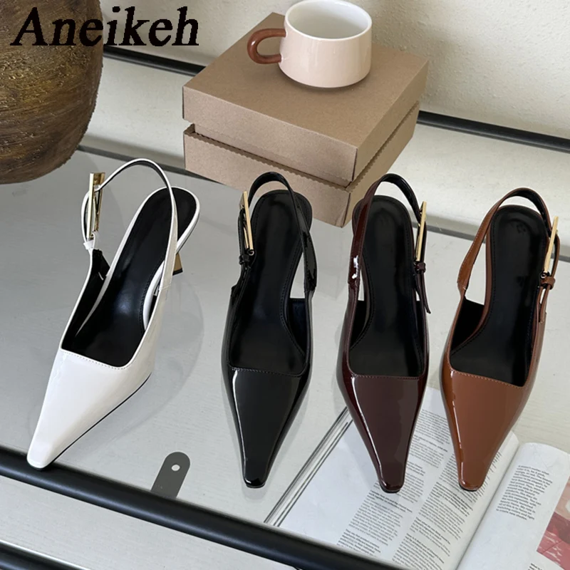 Women Shoes Zara - Aneikeh 2025 夏の新バンド女性パンプス靴ファッション浅いスリップオンスリングバックサンダル薄型ハイヒールドレスセクシーなパンプス靴