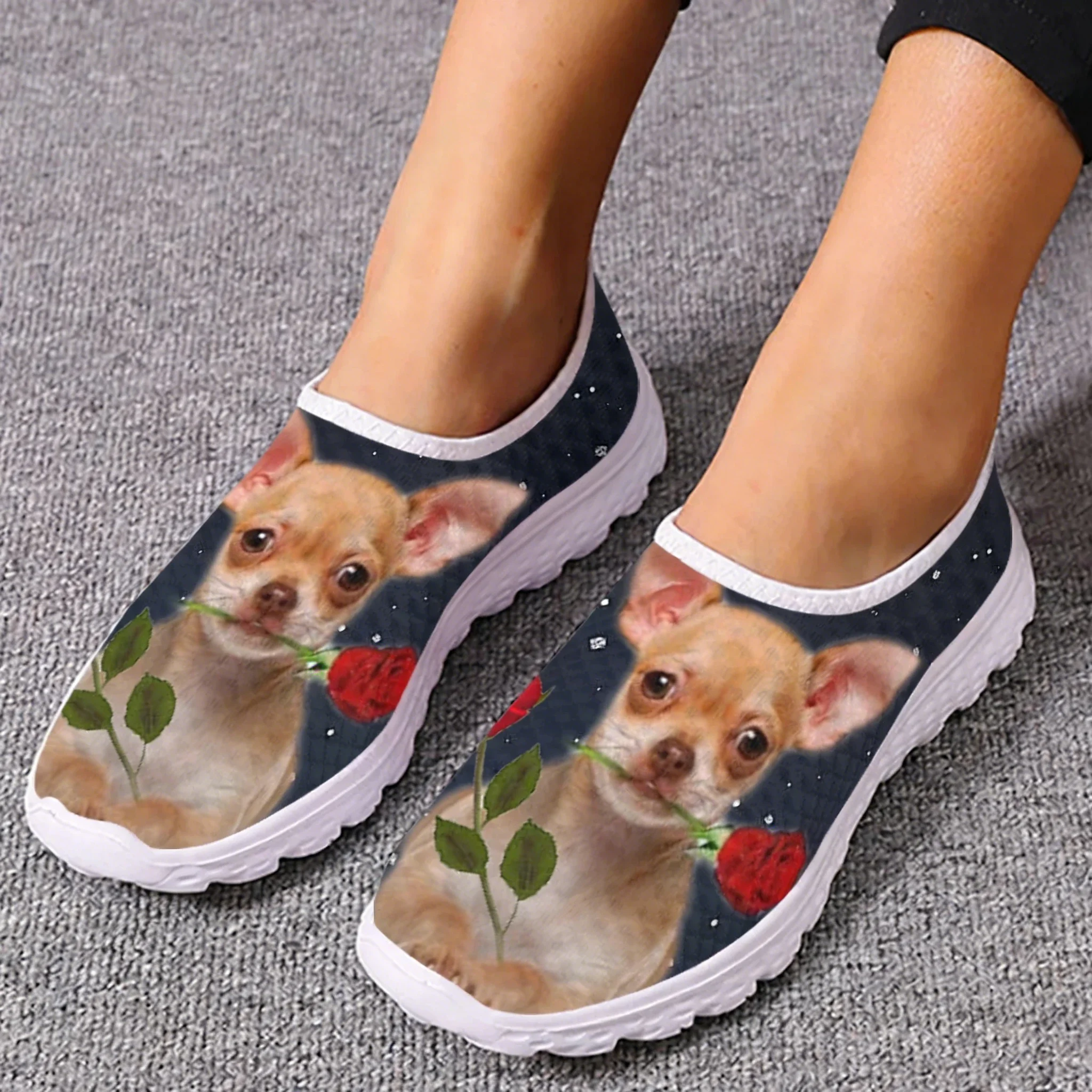 Women Shoes Tennis - チワワローズフラワーデザインメッシュ高品質スニーカー女性男性ティーンエイジャーカジュアルファッションカスタムメイドテニスフラットカップルシューズ