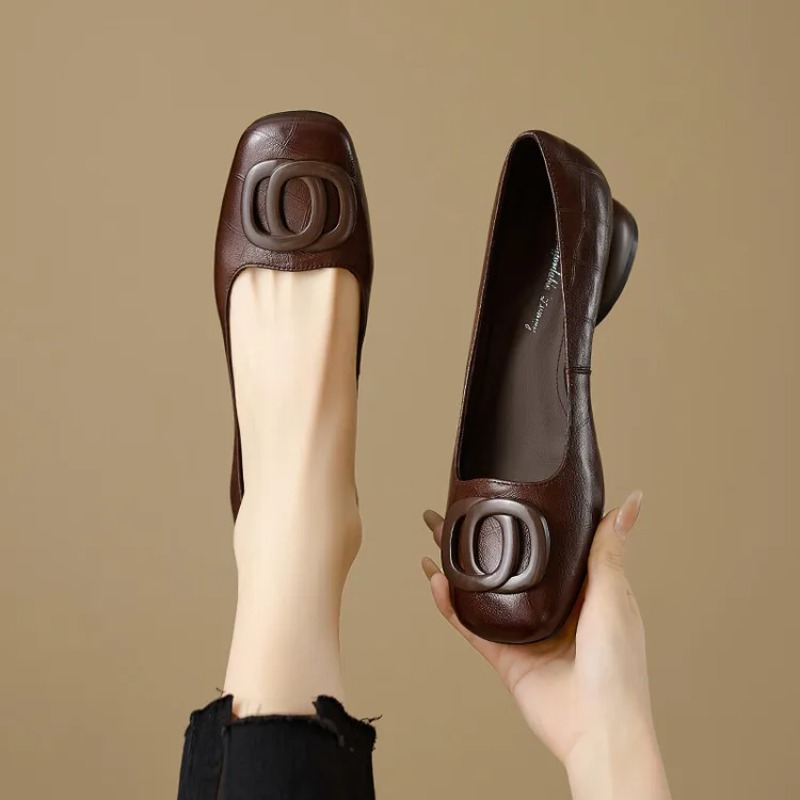 Slingback Pumps Women - フランス風レディースシューズ パンプス レザーシューズ スクエアトゥ ファッションシューズ 女性用フットウェア