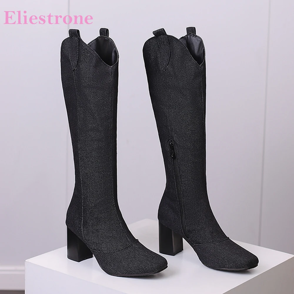 Women'S Shoes In Size 12 - 新作冬用ブラックブルー女性ニーハイライディングブーツホットラウンドトゥハイヒールレディースカジュアルシューズプラスビッグサイズ12 43 45 48