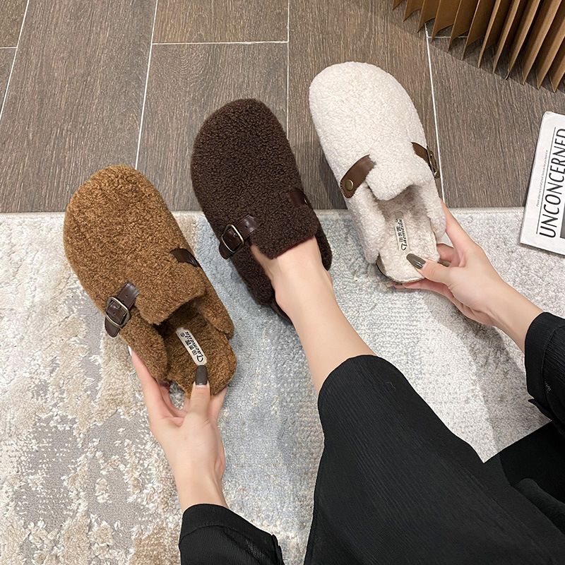 Women'S Shoes With Arch Support - 2025年ファッションファークロッグスリッパ レディース 冬用ふわふわコルクインソールプラッシュスリッパ アーチサポート付き ファーリースエードミュールシューズ