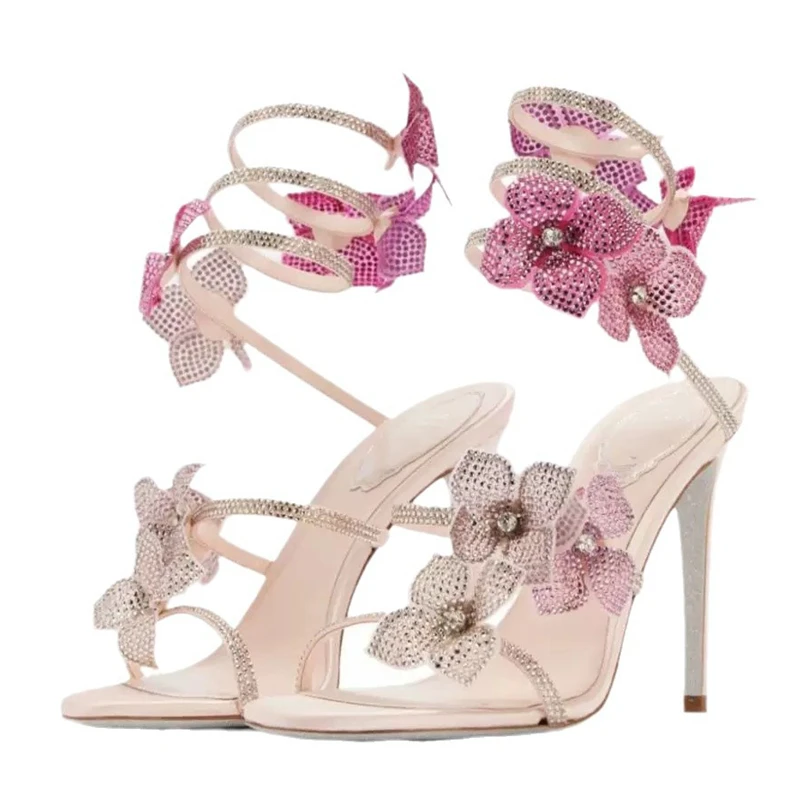 Women Shoes Zara - Eilyken セクシーなクリスタルフラワー薄型ハイヒールの女性のサンダルストリートスタイルナローバンドアンクルストラップポールダンスの女性の靴