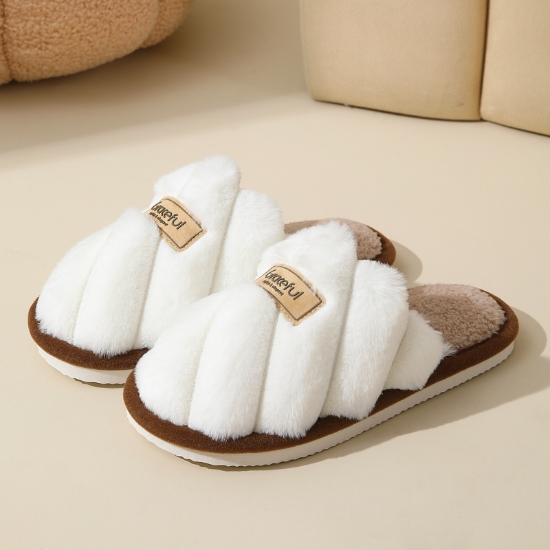 Women'S Shoes For Flat Feet - 2026年冬用暖かいプラッシュ素材の女性用ソフトスリッパ、男性用室内用滑り止め暖かいサンダル、カップル用快適フラットヒール室内用寝室スライド