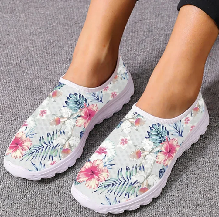 Women Shoes Tennis - ハワイアンハイビスカスローファートロピカルプラントメッシュ高品質スニーカーティーンエイジャーカジュアルファッションカスタムメイドテニスフラットカップルシューズ