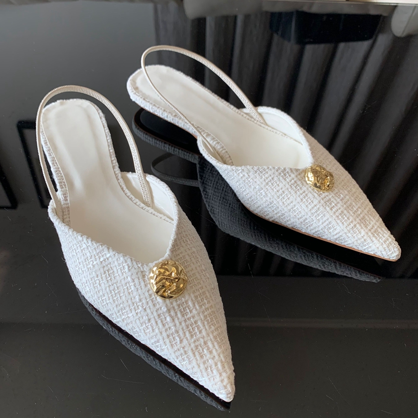 Slingback Pumps Women - 2025年新作ブランドレディースサンダル、ファッショナブルなポインテッドトゥ、浅履き、エレガントなスリングバックシューズ、薄型ローヒールパンプス