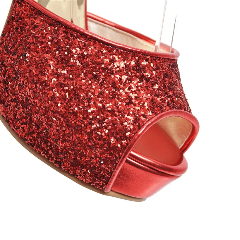 シルバー夏の女性のハイヒールプラットフォームサンダルゴールド - Peep Toe Heels のレビューと価格