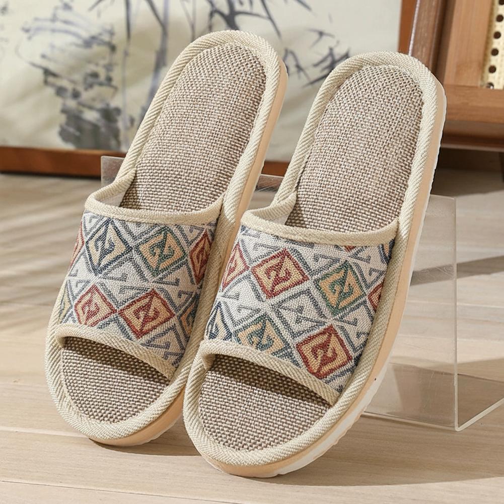 四季対応リネンスリッパ カップル用 通気性 室内用フロアスリ - Women'S Shoes For Flat Feet のレビューと価格