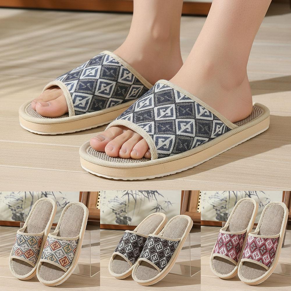 四季対応リネンスリッパ カップル用 通気性 室内用フロアスリ - Women'S Shoes For Flat Feet のレビューと価格
