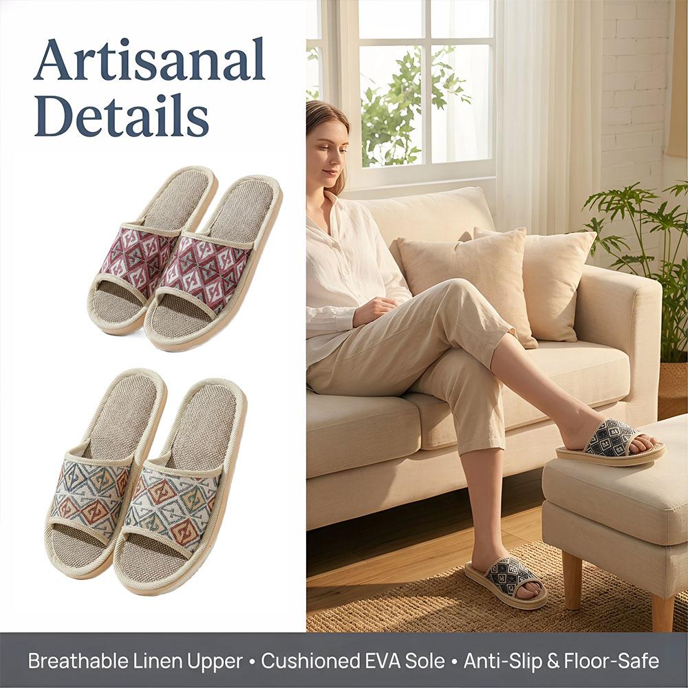 四季対応リネンスリッパ カップル用 通気性 室内用フロアスリ - Women'S Shoes For Flat Feet のレビューと価格