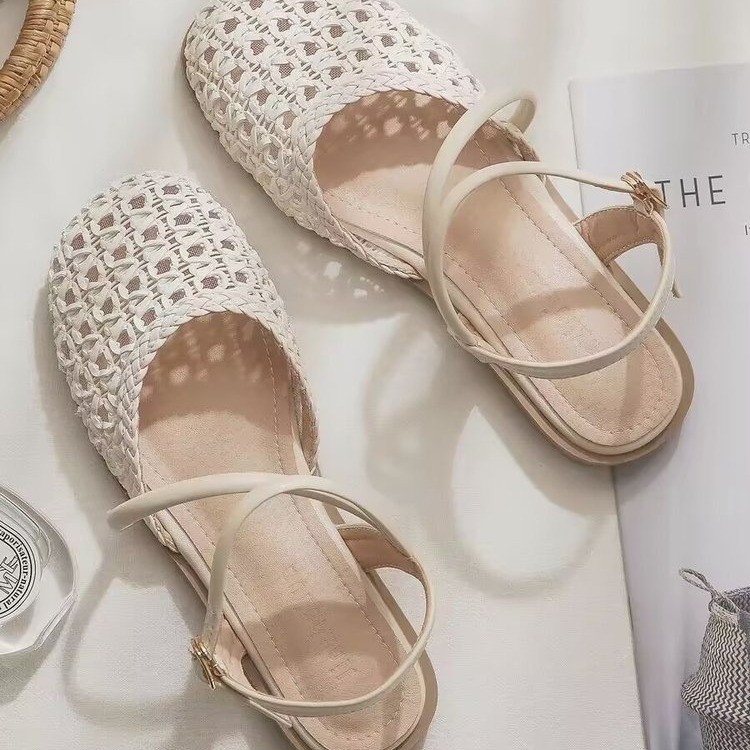 女性用フレンチスタイルクローズドトゥサンダル、夏用中空シング - Slingback Pumps Women のレビューと価格