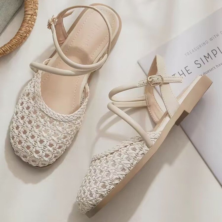 女性用フレンチスタイルクローズドトゥサンダル、夏用中空シング - Slingback Pumps Women のレビューと価格