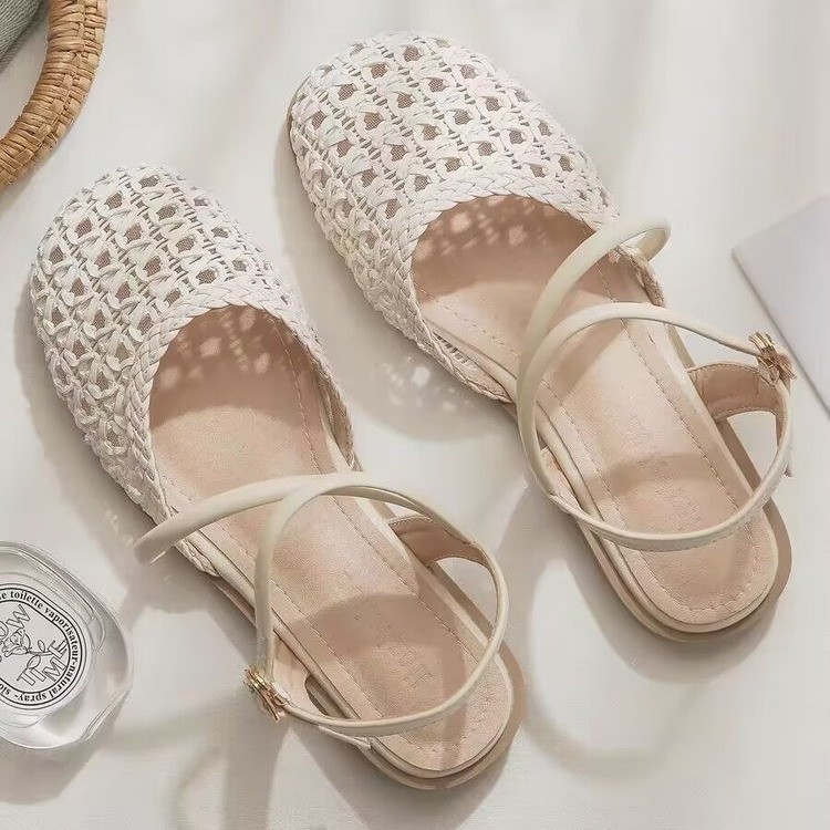 女性用フレンチスタイルクローズドトゥサンダル、夏用中空シング - Slingback Pumps Women のレビューと価格