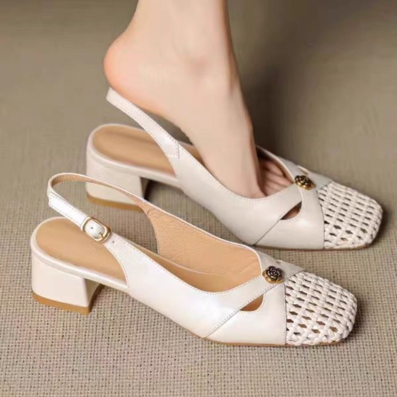 レディース フレンチスタイル クローズドトゥ サンダル、チャ - Slingback Pumps Women のレビューと価格