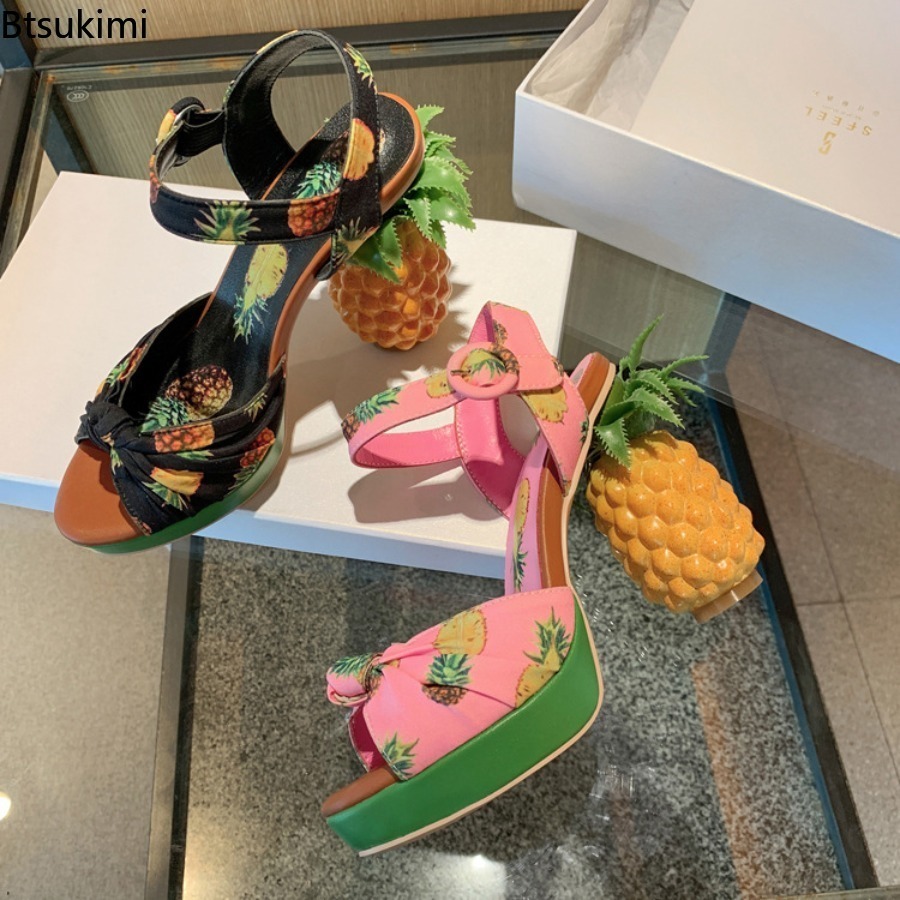 ファッショナブルで楽しい女性用パイナップルプリントオープント - Peep Toe Heels のレビューと価格