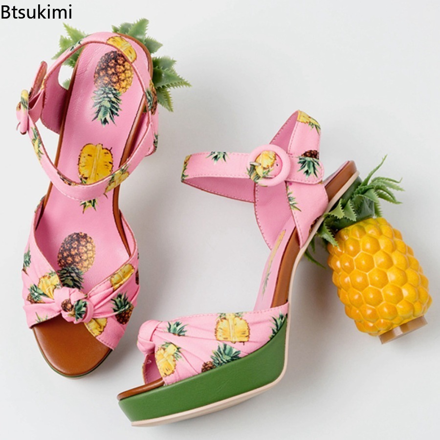 ファッショナブルで楽しい女性用パイナップルプリントオープント - Peep Toe Heels のレビューと価格