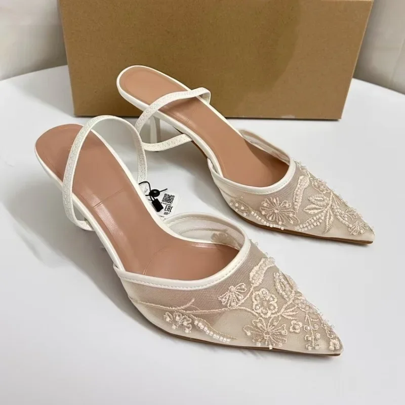 ブランドデザイナー白人女性の結婚式のパンプスメッシュ刺繍花バ - Women Shoes Zara のレビューと価格