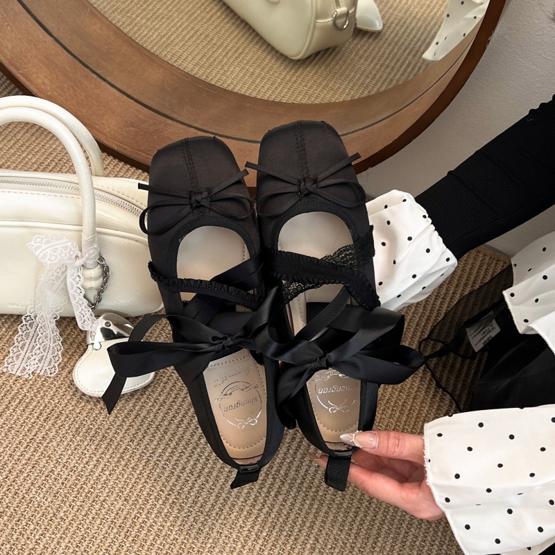 新作春快適レースアップバレエスクエアトゥローカットフラットシ - Slingback Pumps Women のレビューと価格