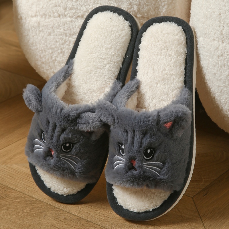 かわいい猫のぬいぐるみ風ビーチサンダル、男女兼用、暖かいふわ - Women'S Shoes For Flat Feet のレビューと価格