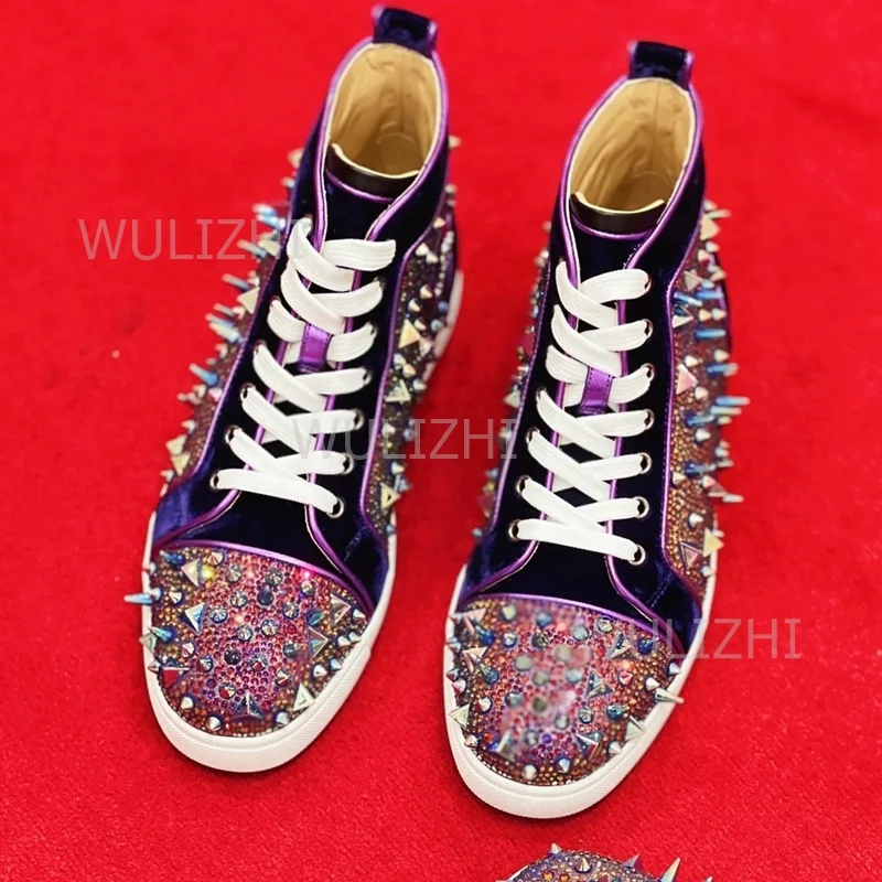 ダークパープルクリスタルリベットメンズスニーカーフラットレー - Women Shoes Tennis のレビューと価格