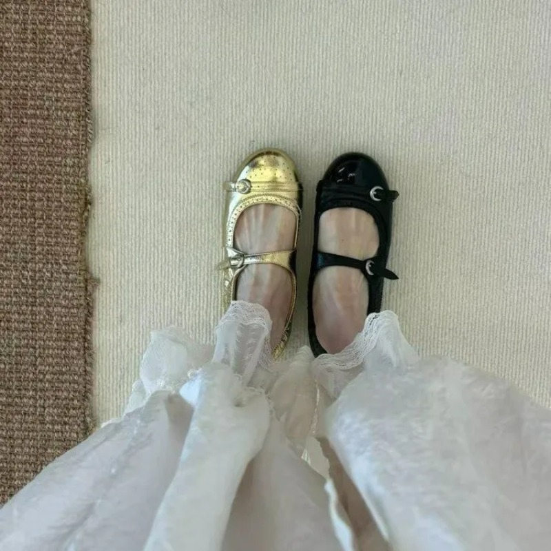 ヴィンテージメタルバックルレザーメリージェーンシングルシュー - Slingback Pumps Women のレビューと価格